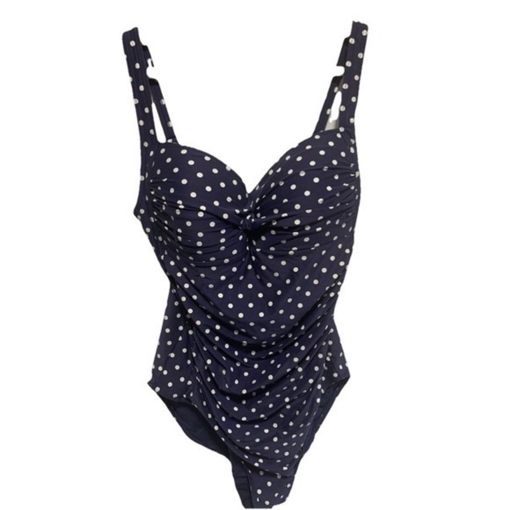 Bond-Eye Australia One Piece Swimsuit Women US 10 Navy Polka Dot Ruched